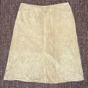 INTERMIX Beige Suede Skirt Italian leather knee length a line skirt tan cream 40